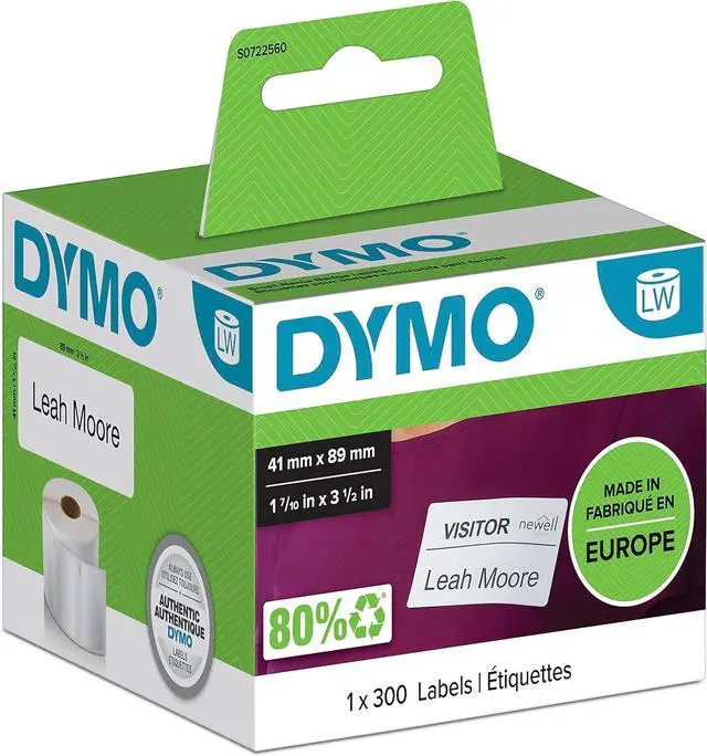 Main image of Dymo Name Badges 41 x 89 mm White Pack of 300 11356