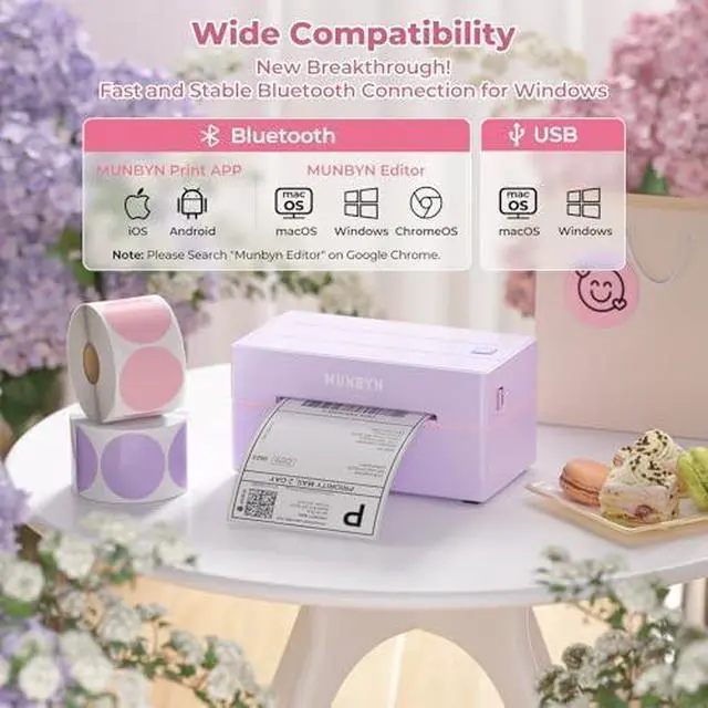 Alt view image 3 of 6 - 130B Bluetooth Thermal Label Printer+Thermal Direct Shipping Label (Pack of 500 4x6 Fan-Fold Labels)