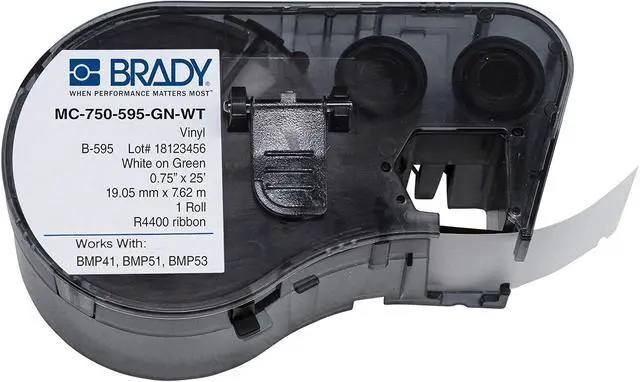 Main image of Brady MC-750-595-GN-WT Vinyl B-595 White on Green Label Maker Cartridge, 25' Width x 3/4" Height, For BMP51/BMP53 Printers