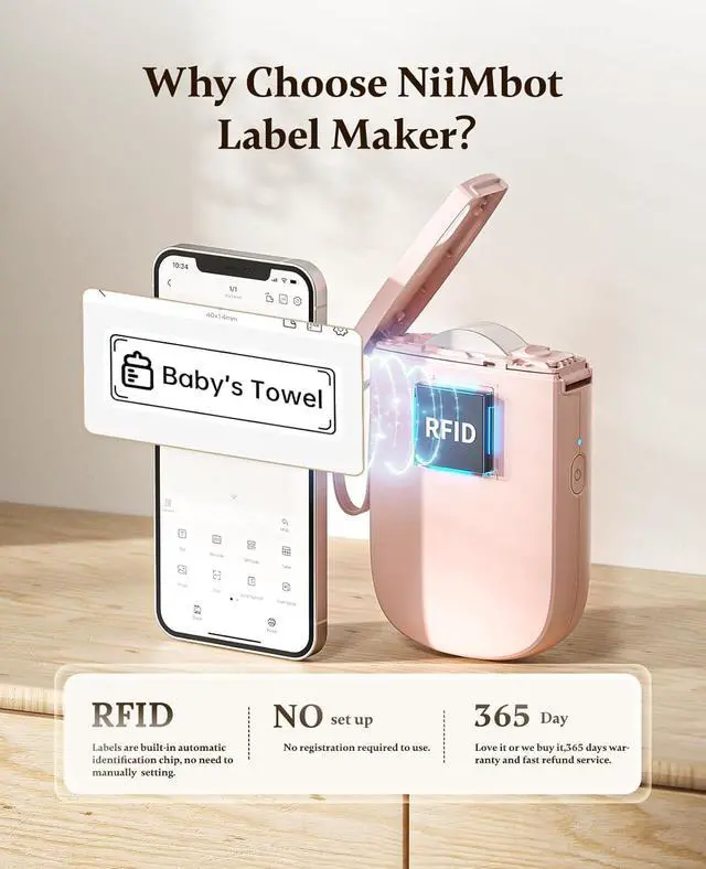 Alt view image 7 of 7 - NIIMBOT D11H Label Maker Machine with 1 Roll 0.47" × 1.57" Labels and 3 Rolls 0.55" X 2.36" White Labels for School Home Office