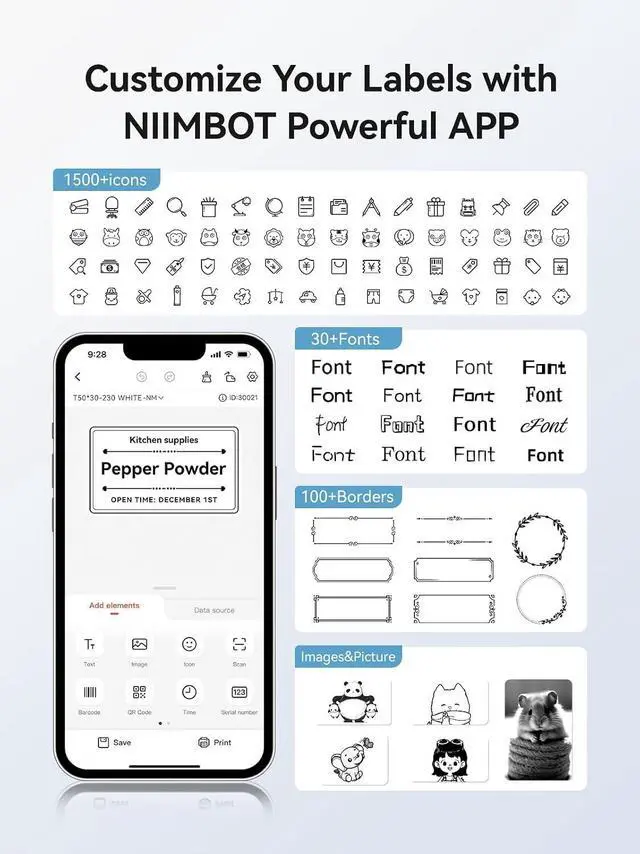 Alt view image 6 of 7 - NIIMBOT B1 Label Maker with 1 Roll 50x30mm Labels and 3 Rolls 40x30mm Labels for for Small Business,Office,Home,School