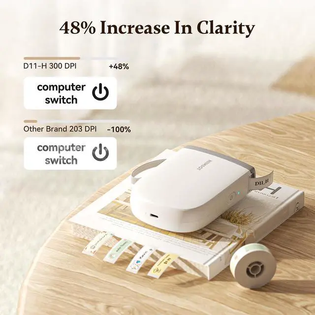 Alt view image 7 of 7 - NIIMBOT D11H Label Maker Machine with 1 Roll 0.47" × 1.57" Labels and 3 Rolls 0.55" X 2.36" White Labels for School Home Office