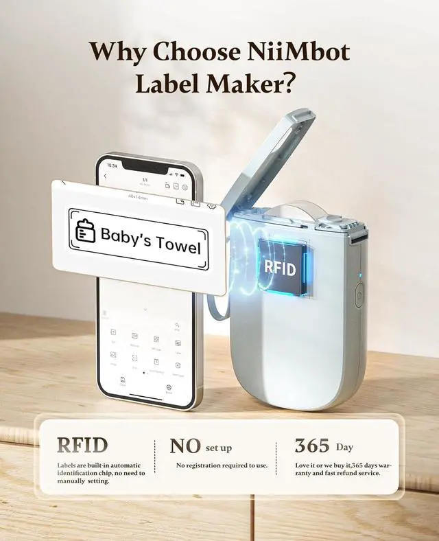 Alt view image 7 of 7 - NIIMBOT D11H Label Maker Machine with 1 Roll 0.47" × 1.57" Labels and 3 Rolls 0.55" X 2.36" White Labels for School Home Office