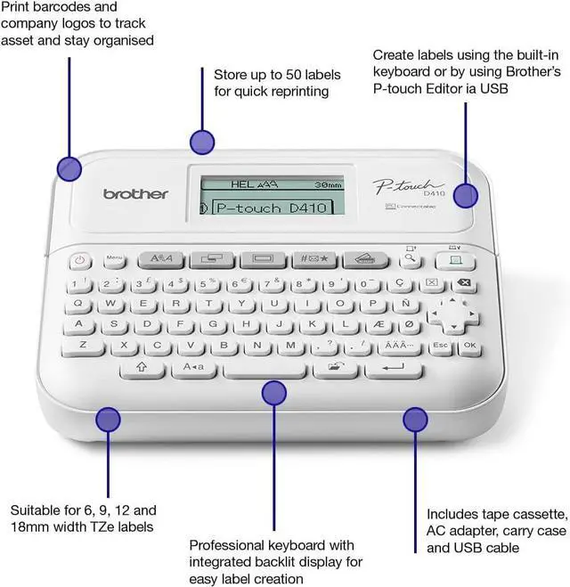 Alt view image 2 of 7 - Brother PT-D410 Versatile Desktop Label Printer