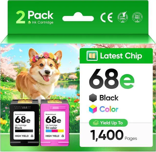 Main image of 68e 68 Ink Cartridges with chip Black Tri-Color Combo 2-Pack High Yield Replacement for HP68 Ink 68e 68XL Compatible Work for HP Envy 6155e 6555e 6152e 6552e 6558e 6110e 6500e 6100e 6165e Printers Ink
