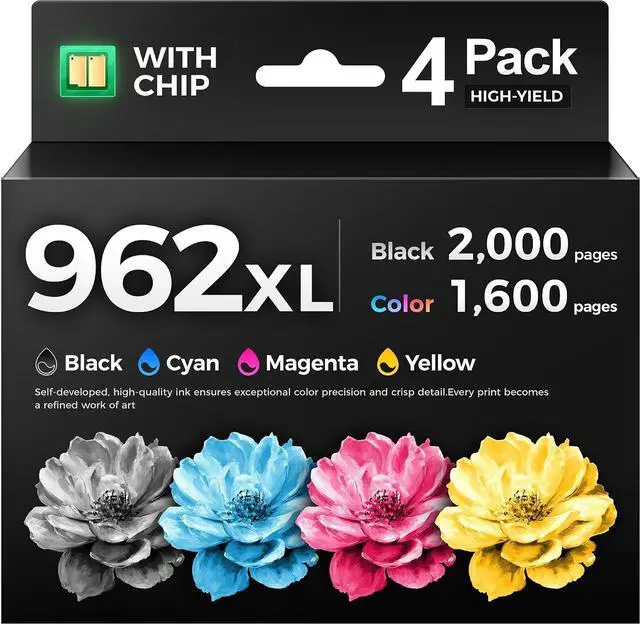 Main image of 962XL Ink Cartridges Combo 4-Pack High Yield Replacement for HP 962 962XL Ink Compatible with OfficeJet 9012 Pro 9010 9014 9015e 9016 9018 9019 9020 9022 9025 9028e Printers Black Cyan Magenta Yellow