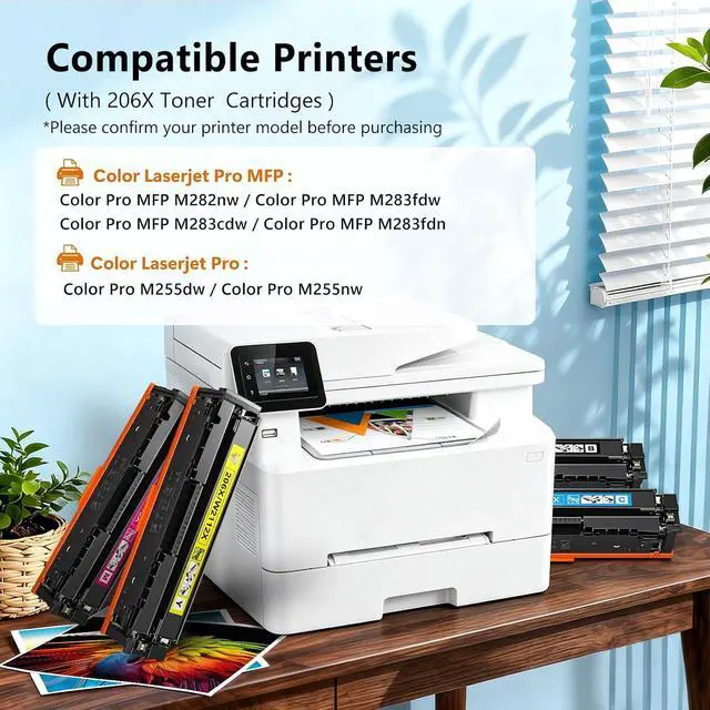 Alt view image 2 of 7 - 206X Toner Cartridges 4 Pack M283fdw M283cdw Compatible for HP 206X 206A Color LaserJet Pro MFP M283fdw M283cdw M255dw M282nw M283fdn M255nw M283 M282 M255 Toner with Chip Black Cyan Yellow Magenta