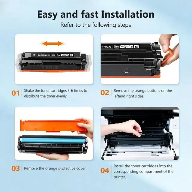 Alt view image 5 of 7 - 206X Toner Cartridges 4 Pack M283fdw M283cdw Compatible for HP 206X 206A Color LaserJet Pro MFP M283fdw M283cdw M255dw M282nw M283fdn M255nw M283 M282 M255 Toner with Chip Black Cyan Yellow Magenta