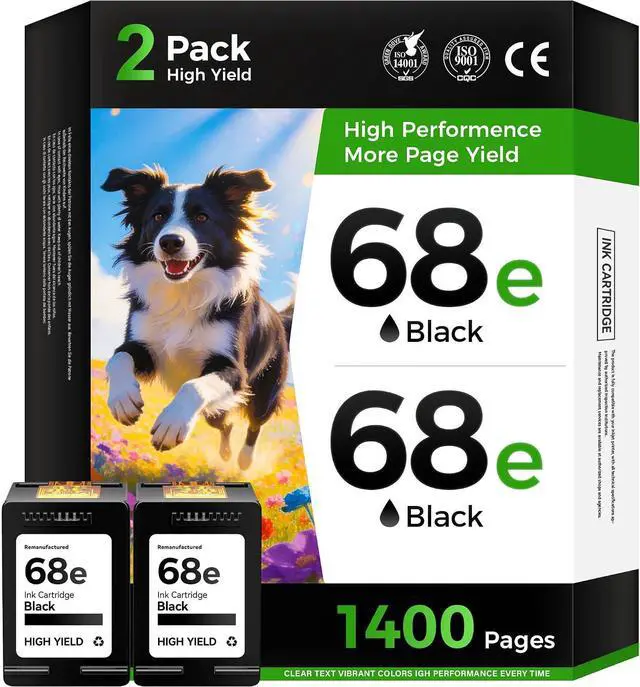 Main image of 68e 68 Ink Cartridges with chip Black 2-Pack High Yield Replacement for HP Ink 68e 68XL Compatible Work with HP Envy 6155e 6555e 6152e 6552e 6558e 6110e 6500e 6100e 6165e Printer All-in-One Inkjet Ink