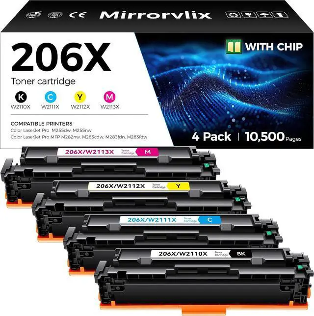 Main image of 206X Toner Cartridge Set 4-Pack High Yield Replacement for HP 206X 206A Toner Compatible with HP Color LaserJet Pro MFP M283cdw M283fdn M283fdw M282nw M255dw M255nw Printer (Black Cyan Magenta Yellow)