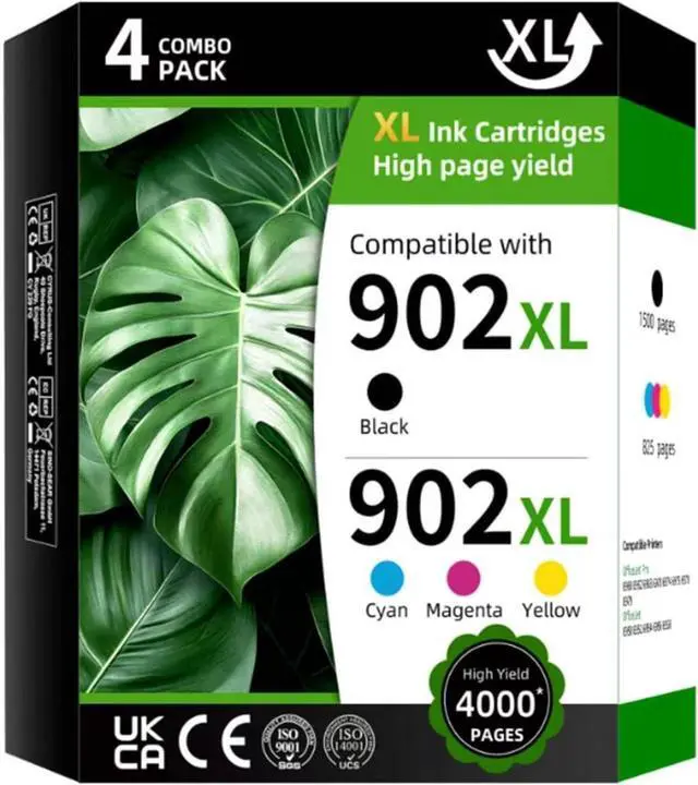 Main image of 902XL High Yield Ink Cartridge Replacement for HP902XL HP902 902 XL Combo Pack Compatible with HP OfficeJet Pro 6960 6962 6968 6970 6974 6975 (Black Cyan Magenta Yellow 4 Pack)