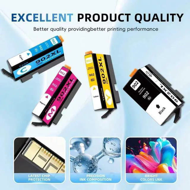 Alt view image 6 of 7 - 902XL High Yield Ink Cartridge Replacement for HP902XL HP902 902 XL Combo Pack Compatible with HP OfficeJet Pro 6960 6962 6968 6970 6974 6975 (Black Cyan Magenta Yellow 4 Pack)