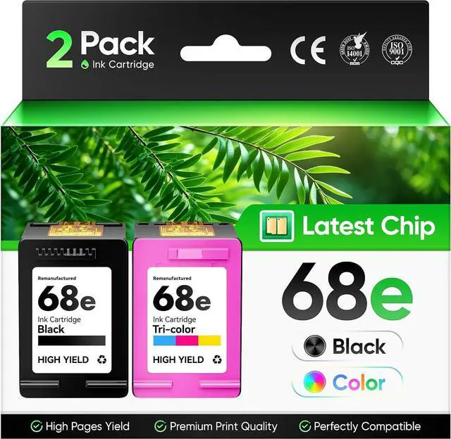 Main image of 68e 68 Ink Cartridges with chip Black Tri-Color Combo 2-Pack High Yield Replacement for HP Ink 68e 68XL Compatible Work for HP Envy 6155e 6555e 6152e 6552e 6558e 6110e 6500e 6100e 6165e Printer Inkjet