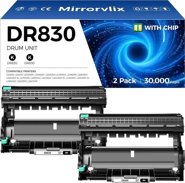 Main image of DR830 Drum Unit (NOT TN830XL TN830 Toner) 2-Pack Replacement for Brother DR830 DR-830 Drum Compatible with Brother HL-L2460DW HL-L2405W HL-L2480DW MFC-L2820DW DCP-L2640DW MFC-L2900DW HL-L2400D Printer