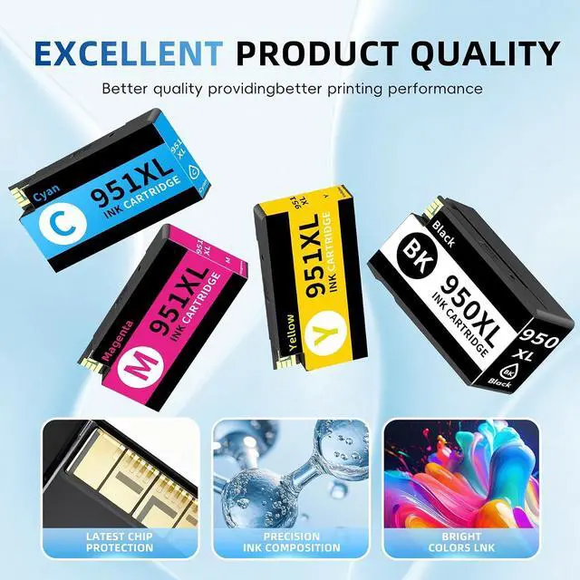Alt view image 6 of 7 - 950XL/951XL High Yield INK Cartridge Replacement for HP950XL/951XL HP950/951 950/951 XL Combo Pack Compatible with HP officejet pro 8600 8100 8610 8615 8616 8620 ( Black Cyan Magenta Yellow 5 Pack)