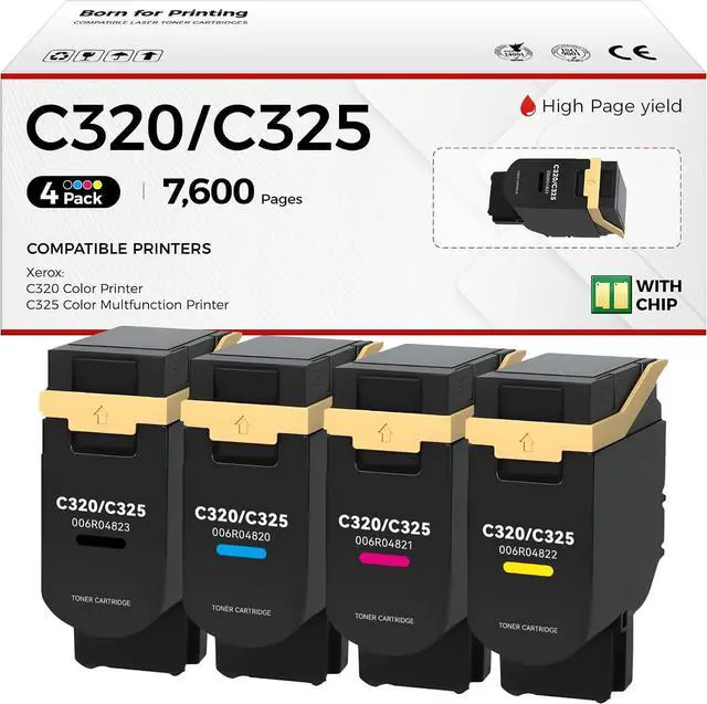Main image of C320 C325 Toner Cartridge with Chip Set Replacement for 006R04823 006R04820 006R04821 006R04822 Toner Cartridges Compatible with C320 C325 Color Printer (4-Pack, Black Cyan Magenta Yellow)