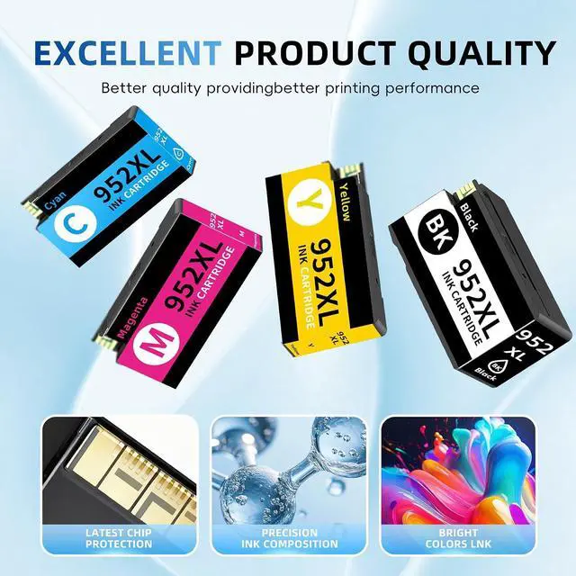 Alt view image 6 of 7 - 952XL High Yield Ink Cartridge Replacement for HP 952XL Compatible with HP OfficeJet Pro 7720 7730 7740 8200 8210 8216 8218 (Black Cyan Magenta Yellow 4 Pack)