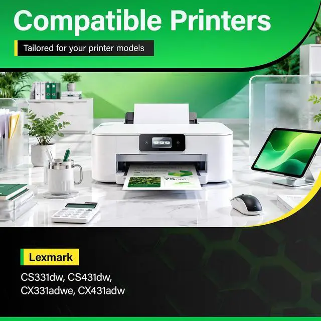 Alt view image 2 of 7 - 20N10 Toner Cartridge 4 Color Set Replacement for Lexmark 20N10K0 20N10C0 20N10M0 20N10Y0 with New Chip, Compatible with CS331dw CX331adwe CS431dw CX431adw Printers Ink 1500 Pages High Yield (4-Pack)
