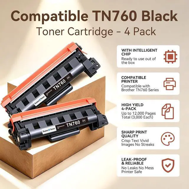 Alt view image 2 of 7 - TN760 TN-730/760 Toner Cartridge Replacement for Brother HL-L2350DW 4 Pack