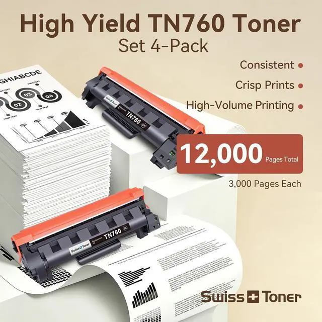 Alt view image 4 of 7 - TN760 TN-730/760 Toner Cartridge Replacement for Brother HL-L2350DW 4 Pack