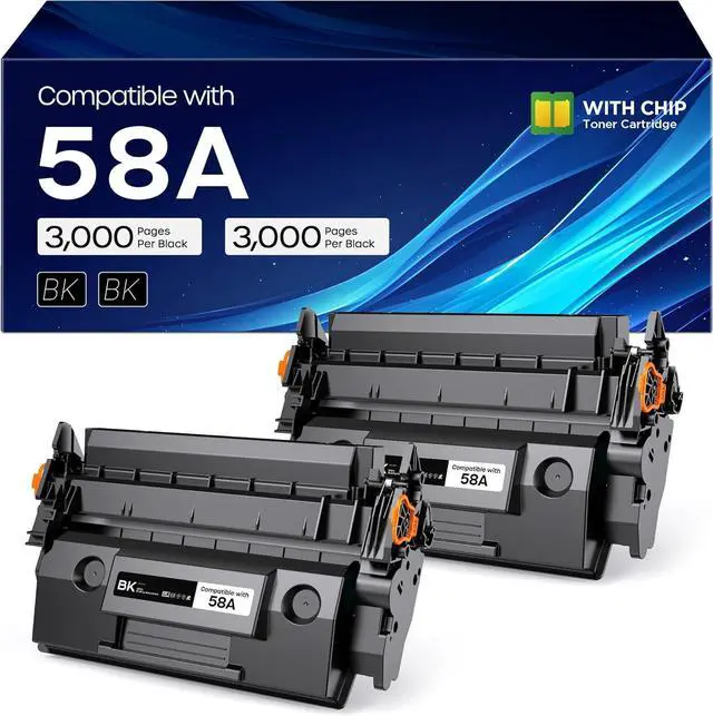 Main image of 58A CF258A Black Toner Cartridge M404n Compatible for HP, 2 Pack, with Chip