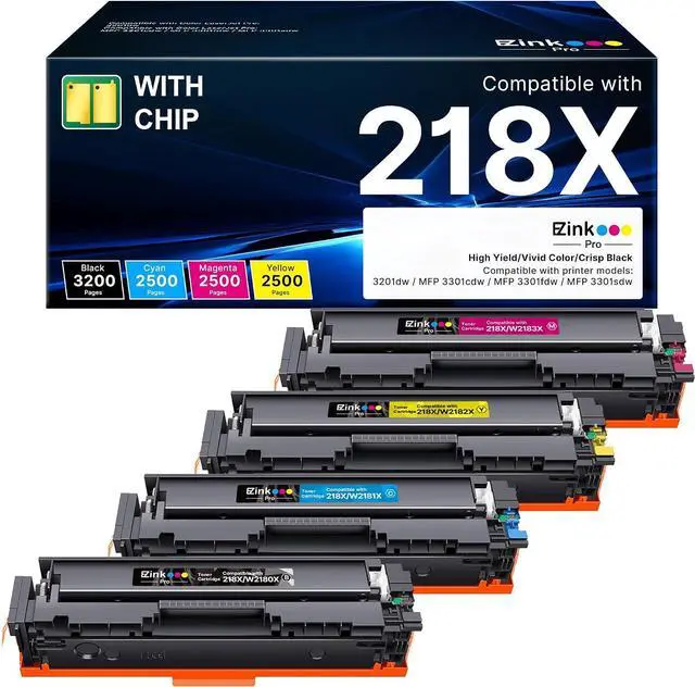 Main image of Compatible HP 218X Toner Cartridges 4 Pack with Chip for HP Color LaserJet pro MFP 3301fdw 3301sdw Compatible for 218X 218 218A Toner for LaserJet pro MFP 3301fdw 3301sdw 3301cdw 3201dw W2180X