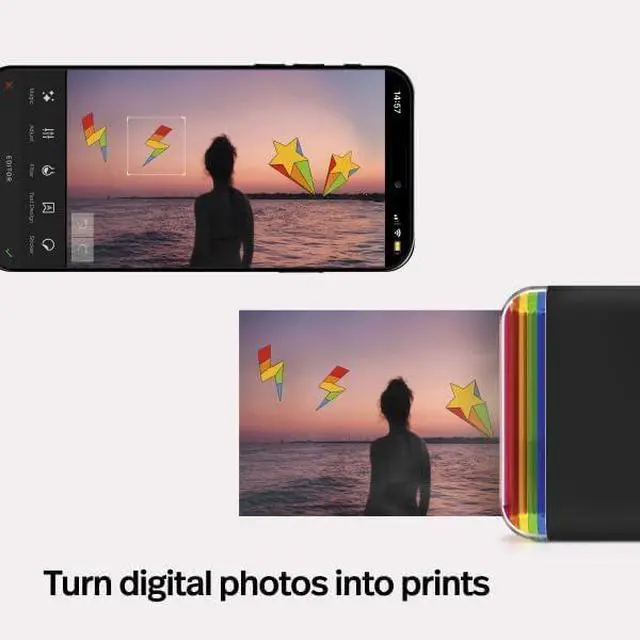Alt view image 5 of 7 - The Imaging World Polaroid Hi-Print - Bluetooth Connected 2x3 Pocket Phone Photo Printer (Black) with 2 Polaroid Hi·Print 2x3 Paper Cartridges (40 Sheets) + Microfiber Cloth