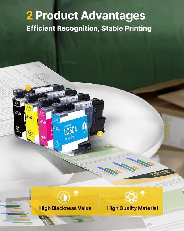 Alt view image 4 of 7 - LC504 Ink Cartridges MFC-J1365DW Replacement for Brother LC504 Ink Cartridges for Brother Printer MFC-J1365DW MFC-J1367DW MFC-J1355DW LC504XL LC504 XL Combo Pack, 4 Pack (Black, Cyan, Magenta, Yellow)