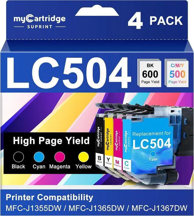 Main image of myCartridge SUPRINT LC504XL Ink Cartridges Replacement for Brother LC504/LC504XL Compatible with Brother MFC-J1355DW MFC-J1365DW MFC-J1367DW Printer (4 Pack, Black, Cyan, Yellow, Maganta)