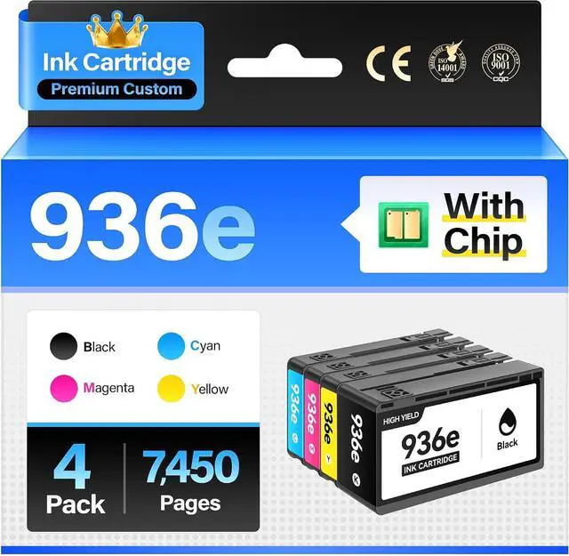 Main image of 936e 936XL Ink Cartridges Combo 4-Pack with Chip High Yield Replacement for HP 936e 936 Ink Works with HP OfficeJet Pro 9125e 9135e 9110b 9128e 9130b 9122e 9120e Wide Format 9730e Printers Black Color