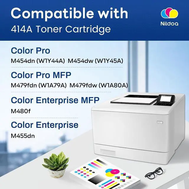Alt view image 2 of 7 - 414A Toner Cartridges 4 Pack with Chip Replacement for HP 414A W2020A W2021A W2022A W2023A Color Enterprise M455dn MFP M480f; Color Pro M454dn MFP M479fdw Printer Black Cyan Yellow Magenta