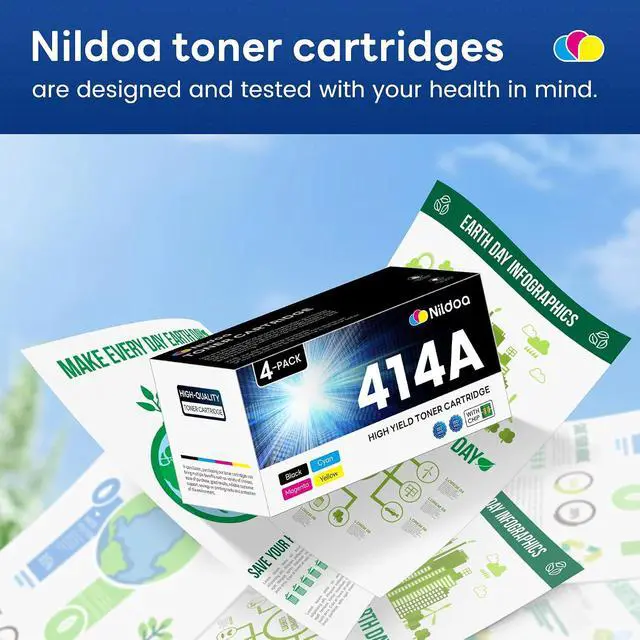 Alt view image 7 of 7 - 414A Toner Cartridges 4 Pack with Chip Replacement for HP 414A W2020A W2021A W2022A W2023A Color Enterprise M455dn MFP M480f; Color Pro M454dn MFP M479fdw Printer Black Cyan Yellow Magenta