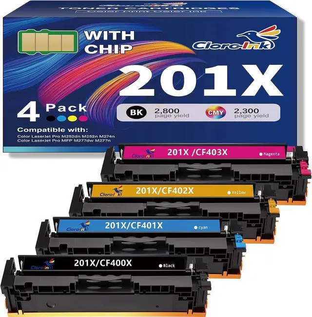 Main image of 201X Toner Cartridges 4 Pack High Yield Replacement for HP 201X 201A CF400X CF401X CF402X CF403X with HP Color LaserJet Pro MFP M277dw M252dw M277n M277c6 Printer (B/C/Y/M Color)