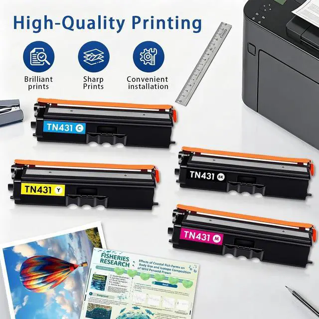 Alt view image 5 of 6 - TN431 4-Color Toner Cartridge Set Replacement for Brother TN431 TN-431 Toner Cartridge Set Work with hl-l8260cdw, hl-l8360cdw, mfc-l8610cdw, mfc-l8900cdw Printers