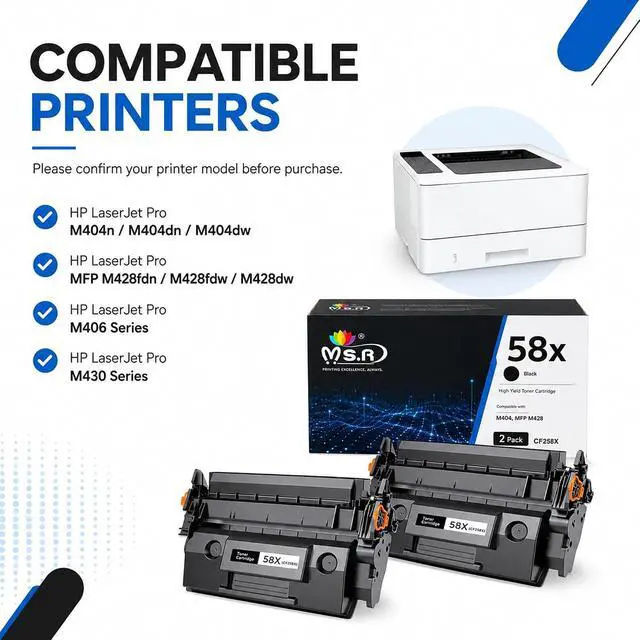 Alt view image 2 of 7 - 58X CF258X Toner Cartridge Black Replacement for HP 58X CF258X 58A CF258A High Yield Black Toner Cartridges Work With Laser Jet Pro M404dw M406dn M404dn M404n MFP M430f M428fdn Printer Toner (2 Black)