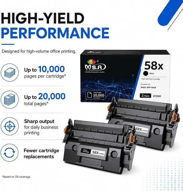 Alt view image 3 of 7 - 58X CF258X Toner Cartridge Black Replacement for HP 58X CF258X 58A CF258A High Yield Black Toner Cartridges Work With Laser Jet Pro M404dw M406dn M404dn M404n MFP M430f M428fdn Printer Toner (2 Black)