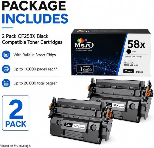 Alt view image 4 of 7 - 58X CF258X Toner Cartridge Black Replacement for HP 58X CF258X 58A CF258A High Yield Black Toner Cartridges Work With Laser Jet Pro M404dw M406dn M404dn M404n MFP M430f M428fdn Printer Toner (2 Black)