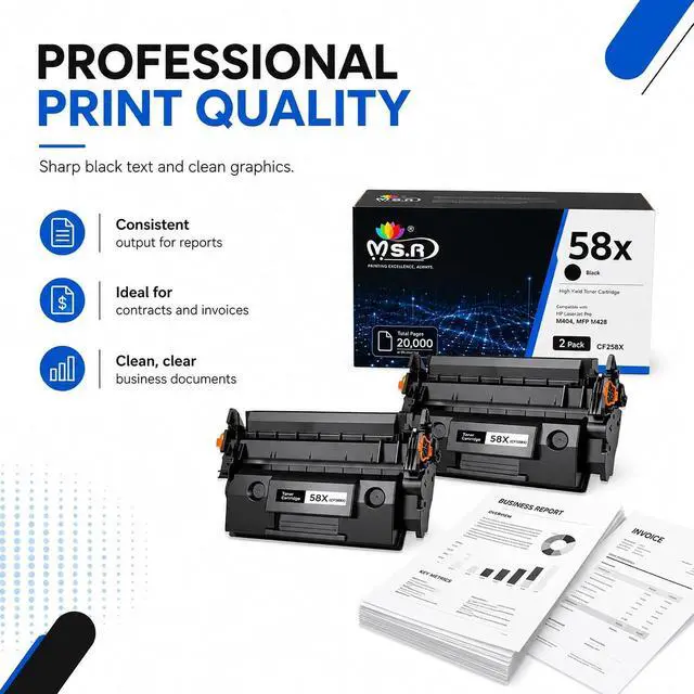 Alt view image 5 of 7 - 58X CF258X Toner Cartridge Black Replacement for HP 58X CF258X 58A CF258A High Yield Black Toner Cartridges Work With Laser Jet Pro M404dw M406dn M404dn M404n MFP M430f M428fdn Printer Toner (2 Black)