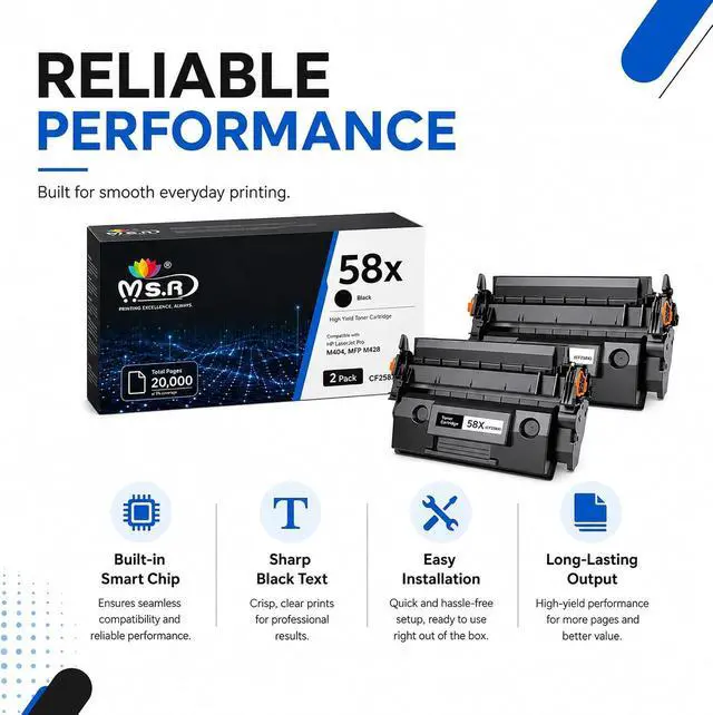 Alt view image 6 of 7 - 58X CF258X Toner Cartridge Black Replacement for HP 58X CF258X 58A CF258A High Yield Black Toner Cartridges Work With Laser Jet Pro M404dw M406dn M404dn M404n MFP M430f M428fdn Printer Toner (2 Black)