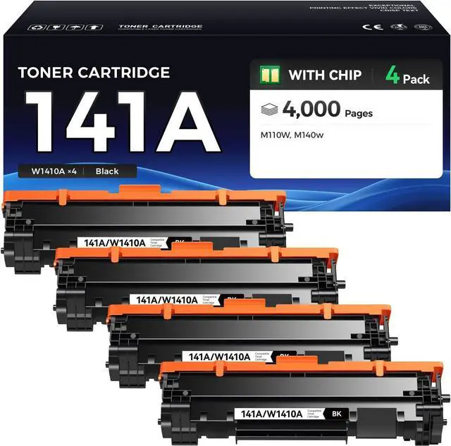 Main image of 141A Toner Cartridge 4 Black High Yield with Chip Replacement for 141 Toner HP 141A W1410A 141X W1410X Compatible Toner Cartridges to Use with Laserjet Pro M110w MFP M140w M139w Printer M110 M140 M139