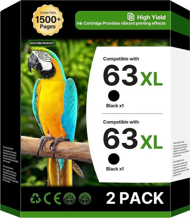 Main image of 63XL for HP 63 Black Ink Cartridge (2-Pack) for HP Ink 63 XL B7RT5AN