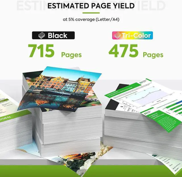 Alt view image 3 of 7 - 62XL Ink Cartridges Black and Color Replacement for HP 62XL Combo Pack