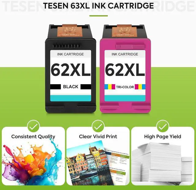 Alt view image 6 of 7 - 62XL Ink Cartridges Black and Color Replacement for HP 62XL Combo Pack