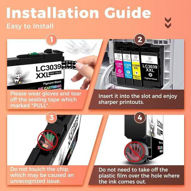Alt view image 6 of 7 - LC3039 BK/C/M/Y Ink Cartridges Miss Deer Compatible for Brother MFC-J6945DW