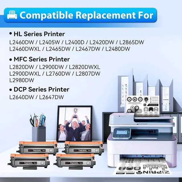 Alt view image 2 of 7 - TN830XL Toner Compatible with Brother TN830 HL-L2460DW HL-l2405W, 4-Pack