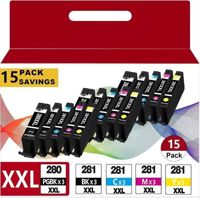 Main image of 15 Pack PGI-280XXL CLI-281XXL Ink Cartridges Replacement for Canon 280 XXL 281 XXL Fit for Cannon TR8620a TR8620 TR8520 TR8600 TR7520 TS702a TS9520 TS9521C TS6120 TS6220 TS6320 TS8220 TS9120 Printers