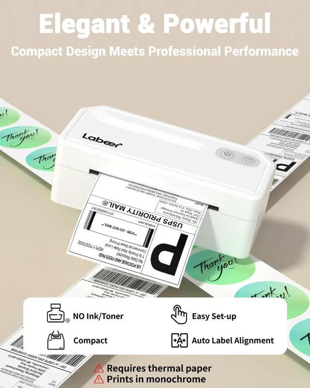 Alt view image 4 of 7 - Labeer Bluetooth Thermal Shipping Label Printer, Wireless 4x6 Label Printer for Small Business, Compatible with iPhone, Android, Windows, Mac & ChromebookWhite