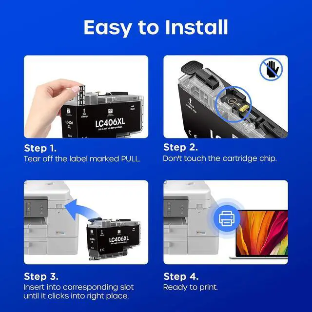 Alt view image 4 of 7 - LC406XL Ink Cartridges for Brother Printer Replacement for LC406 XL, 5 Pack
