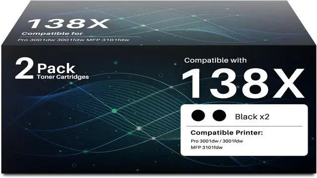 Main image of 138X Toner Cartridge Replacement for HP W1380X 3001dw 3101fdw, 2 Black