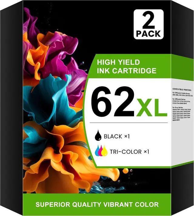 Main image of 62XL 62 Ink Cartridges Black and Color Combo Pack Work for Envy 7640 5660